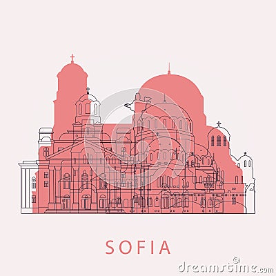 Outline Sofia skyline with landmarks. Vector Illustration