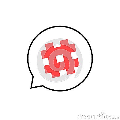 Outline speech bubble with red hashtag Vector Illustration