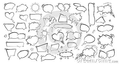 Outline speech bubbles. Set doodle speech balloon sketch hand drawn scribble bubble. Vector Illustration