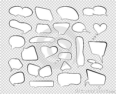 Outline speech bubbles. Set .Talk cloud comic line retro shouting shapes. Vector Vector Illustration