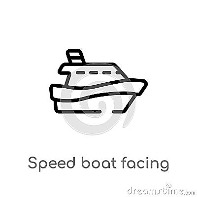 outline speed boat facing right vector icon. isolated black simple line element illustration from nautical concept. editable Vector Illustration