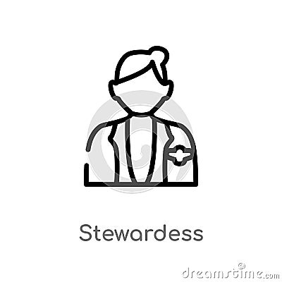 outline stewardess vector icon. isolated black simple line element illustration from job profits concept. editable vector stroke Vector Illustration