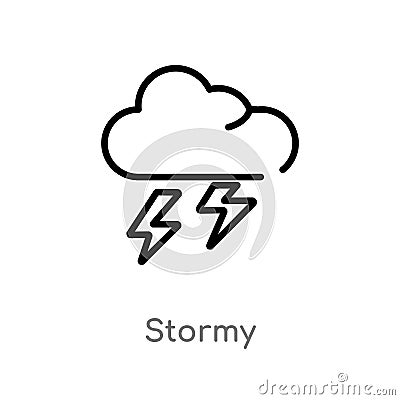 outline stormy vector icon. isolated black simple line element illustration from weather concept. editable vector stroke stormy Vector Illustration