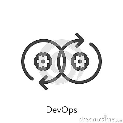 Outline style ui icons hard skill collection. Technical and IT. Vector black linear icon illustration. Devops agile cog gear wheel Vector Illustration