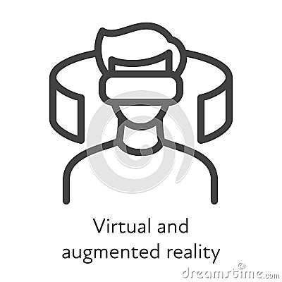 Outline style ui icons hard skill collection. Technical and IT. Vector black linear icon illustration. Virtual VR and augmented AR Vector Illustration