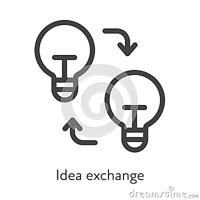 Outline style ui icons soft skill for business collection. Vector black linear illustration. Idea exchange. Light bulb with arrow Vector Illustration