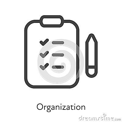 Outline style ui icons soft skill for business collection. Vector black linear illustration. Organization. Task list with Vector Illustration