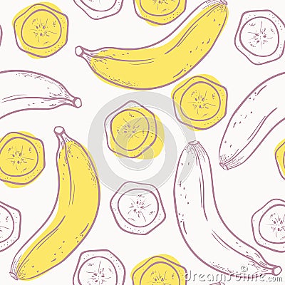 Outline stylized seamless pattern with banana Vector Illustration