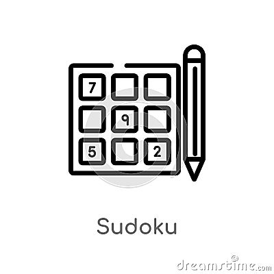 outline sudoku vector icon. isolated black simple line element illustration from free time concept. editable vector stroke sudoku Vector Illustration