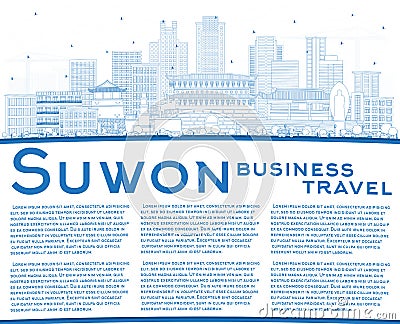 Outline Suwon South Korea City Skyline with Blue Buildings and Copy Space Stock Photo