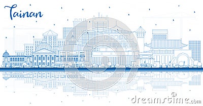 Outline Tainan Taiwan City Skyline with Blue Buildings and Reflections Stock Photo
