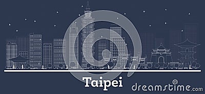 Outline Taipei Taiwan Republic City Skyline with White Buildings Stock Photo