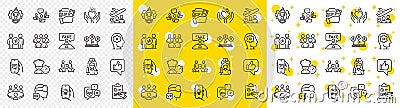 Outline Teamwork, Augmented reality and Checklist line icons. For web app. Vector Stock Photo
