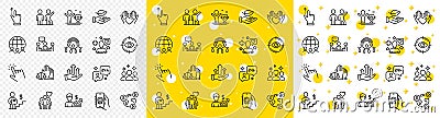 Outline Teamwork, Global business and Squad line icons. For web app. Vector Vector Illustration