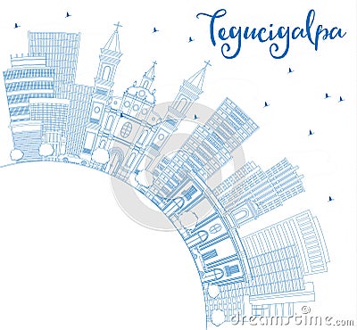 Outline Tegucigalpa Skyline with Blue Buildings and Copy Space. Stock Photo