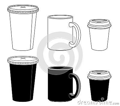 Outline Template Paper Glass And Mug  Royalty Free Stock 