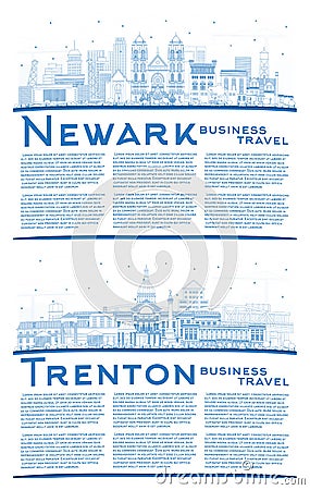 Outline Trenton and Newark New Jersey City Skyline Set Stock Photo