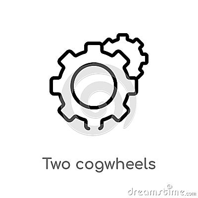 outline two cogwheels vector icon. isolated black simple line element illustration from mechanicons concept. editable vector Vector Illustration