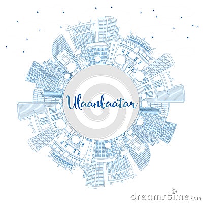 Outline Ulaanbaatar Skyline with Blue Buildings and Copy Space. Stock Photo