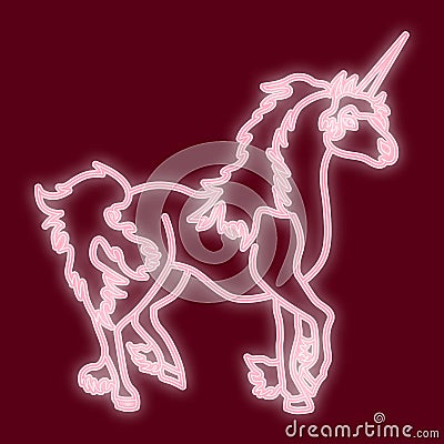 The outline of the unicorn. Neon lighte Vector Illustration
