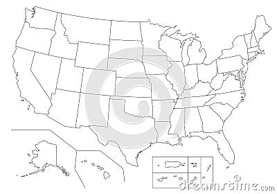 Outline United States Of America map. Vector Illustration
