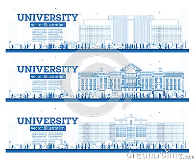 Outline University Campus Set. Study Banners. Vector Illustration. Students Go to the Main Building of University Stock Photo