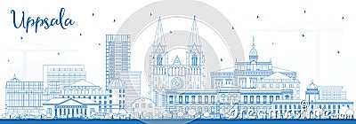 Outline Uppsala Sweden City Skyline with Blue Buildings Stock Photo