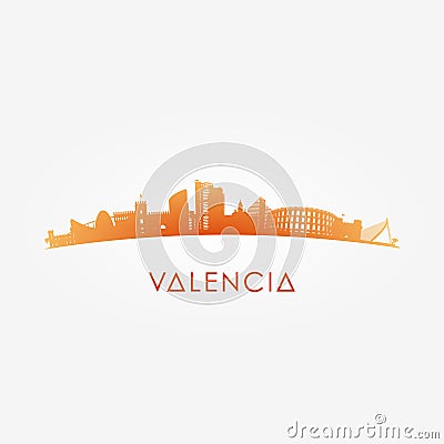 Outline Valencia skyline with landmarks. Vector Illustration