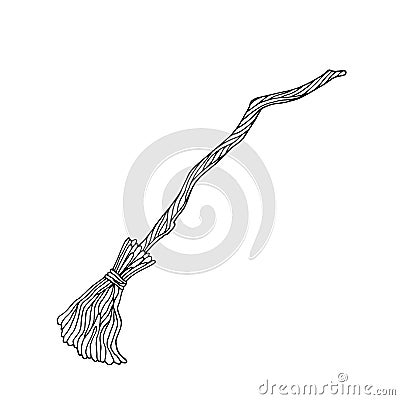 Outline vector broom. Hand drawn Halloween element. Doodle witch broom illustration isolated on white. Broomstick Vector Illustration