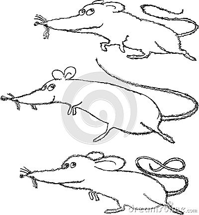 Contour vector drawings of doodles funny cartoon rats Vector Illustration