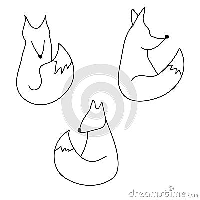 Outline vector fox illustration, foxes set for creativity and design Vector Illustration