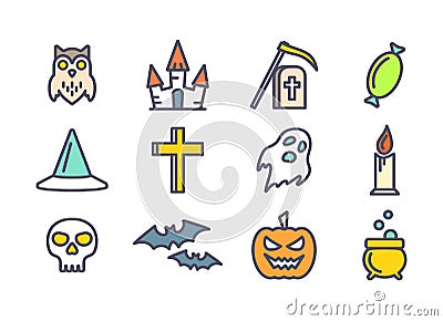 Outline vector icons set for Halloween Vector Illustration