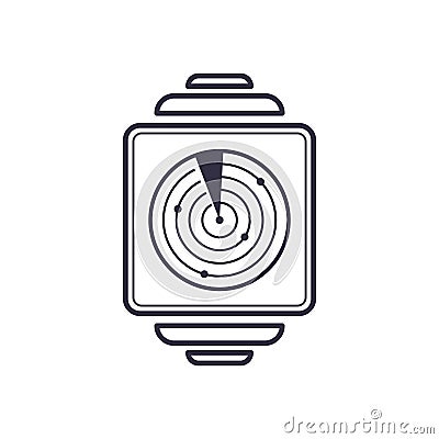 Outline vector smartwatch with search radar icon. Scan and radiolocation target symbol. Electronic find device Vector Illustration