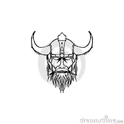 Outline Viking Head Face Logo applied for Business Industry logo design inspiration. Vector Illustration