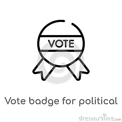 outline vote badge for political elections vector icon. isolated black simple line element illustration from political concept. Vector Illustration