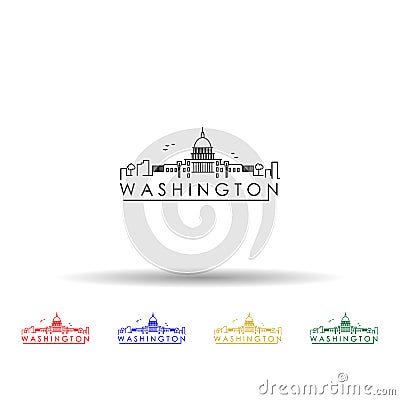 Outline washington dc usa city skyline with modern buildings multi color icon. Simple thin line, outline vector of cities icons Stock Photo