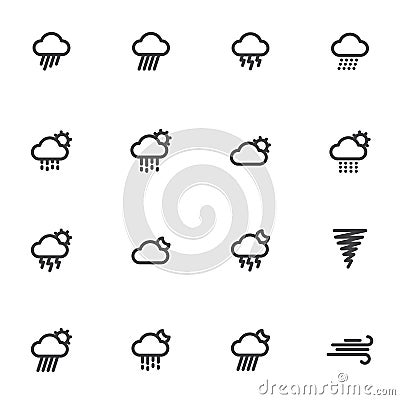 Outline weather icons isolated on white background. vector illustration Vector Illustration