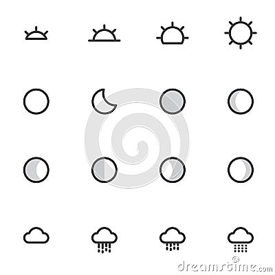 Outline weather icons isolated on white background. vector illustration Vector Illustration