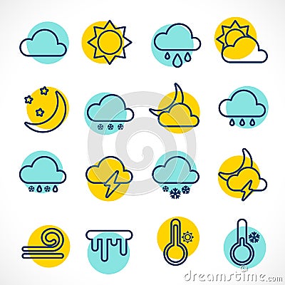 Outline weather icons set circle Vector Illustration