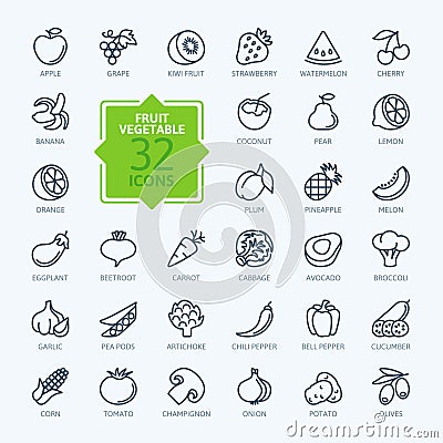Outline web icon set - Fruit and Vegetables Vector Illustration