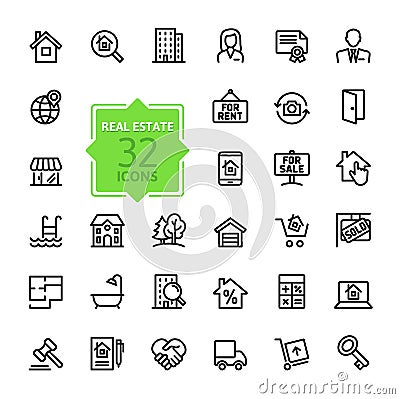 Outline web icon set - Real Estate Vector Illustration