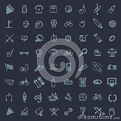 Outline web icon set - sport and fitness Vector Illustration