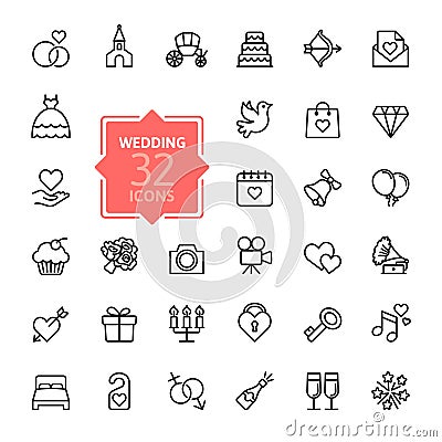 Outline web icon set - wedding Vector Illustration