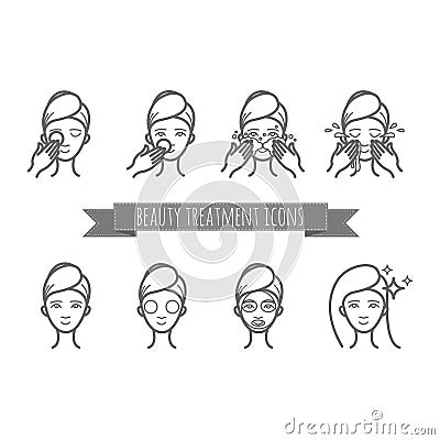 Outline web icons - beauty treatment, face care, mask Vector Illustration