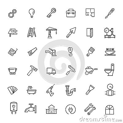 Outline web icons set - construction, home repair tools Vector Illustration