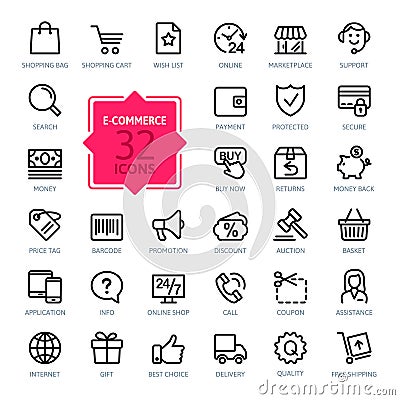 Outline web icons set - E-commerce Vector Illustration