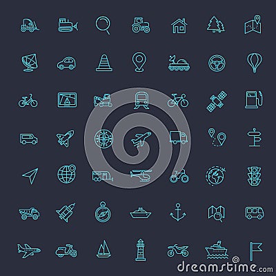 Outline web icons set - navigation, location, transportation Vector Illustration