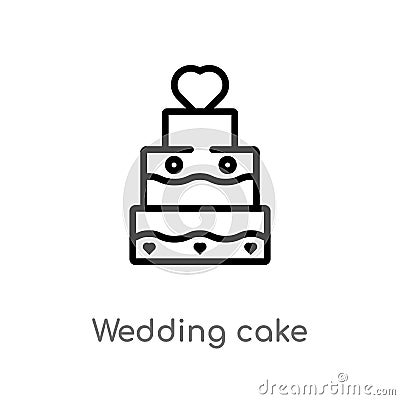 outline wedding cake vector icon. isolated black simple line element illustration from love & wedding concept. editable vector Vector Illustration