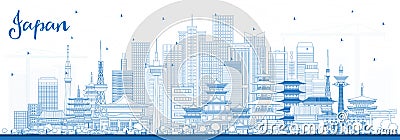 Outline Welcome to Japan Skyline with Blue Buildings Stock Photo