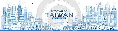 Outline Welcome to Taiwan City Skyline with Blue Buildings Stock Photo